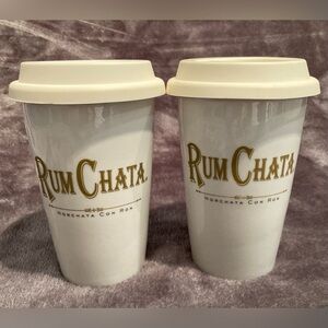 Rum Chata Horchata Con Ron Mugs With Silicone Lids- Set of 2
